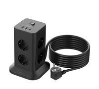 TESSAN 8 Prese Ciabatta Multipresa con USB, Multipresa Elettrica con Prolunga Elettrica 5 Metri, Multipresa Verticale Protezione Sovratensione, 3600W Ciabatta Elettrica con Interruttore, Nera