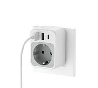 TESSAN Adattatore Multipresa USB C 15W, Presa Piatta Salvaspazio con 1 Schuko e 3 USB, 3600W Spina Multipla, Presa da Muro per Casa e Ufficio, Grigio