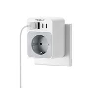 TESSAN Adattatore Multipresa USB C 15W, Presa Piatta Salvaspazio con 1 Schuko e 4 USB, 3600W Spina Multipla, Presa da Muro per Casa e Ufficio, Grigio