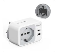 TESSAN Adattatore Presa Inglese con USB C e USB A, 5 in 1 Adattatori Prese Inglesi, Adattatore UK 3250 W, Presa Inglese per Regno Unito, Irlanda, Scozia, Singapore, Tipo G