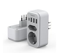 TESSAN Adattatore Presa Schuko Italia, 6 in 1 Presa Italiana con 1 USB C e 3 USB