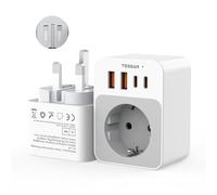 TESSAN Adattatore UK, 5 in 1 Adattatori Prese Inglesi con 2 USB C e A, 3250W, Tipo G Compatto e Pieghevole, Ricarica Rapida USB C 20W per Adattatore Presa Inglese a Spina Italiana