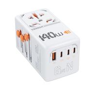 TESSAN Adattatore Universale da Viaggio, GAN Caricatore USB C 140W, Presa Universale da Viaggio con 1 USB A e 3 Tipo C, Adattatore Presa Spina per UK, USA, Australia, Tailandia, Giappone
