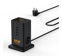 TESSAN Alimentatore USB C 65W, GaN Caricabatterie Multiplo, Caricatore Rapido con 2 prese, Stazione di Ricarica USB con cavo 2M