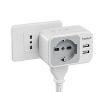 TESSAN Caricabatterie USB con 1 Schuko e 2 Prese IT, Presa Multipla con 2 Spinotto USB, Multipresa Salvaspazio 2500W, Tripla Presa da Muro per Casa, Ufficio, Viaggio, Adattatore Spina 10A, Grigio