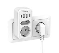 TESSAN Caricatore USB con 2 Prese Tipo F, Doppia Presa con 4 USB, Presa da Muro per Ufficio, Casa, Blanca