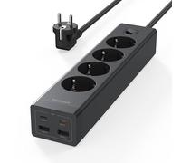 TESSAN Ciabatta elettrica con 4 prese, 2 porte USB-C e 2 porte USB-A, prolunga 8 in 1 da 2 metri, ciabatta elettrica con interruttore, adatta per montaggio a parete, 3600 W