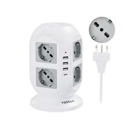 TESSAN Ciabatta Multipresa 8 Schuko con 4 USB, Torretta Multipresa con Interruttore e Prolunga Elettrica 2 Metri, 20W Ricarica rapida per Phone, Pad, Adattatore Itailne per Ufficio, Casa, Grigio