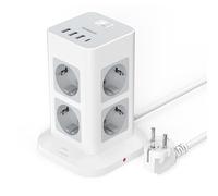 TESSAN Ciabatta Multipresa 8 Schuko con 4 USB, Torretta Multipresa con Interruttore e Prolunga Elettrica 2 Metri, 15W Ricarica rapida per Phone, Pad, Adattatore per Ufficio, Casa, Grigio