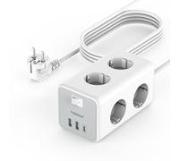 TESSAN Ciabatta Multipresa con 1 USB C e 2 USBA, Ciabatta Multipresa 5 Metri, 9 in 1 Ciabatta Elettrica con Interruttore, Multipresa Schuko con 6 Prese, Multipresa da Scrivania per Casa e Ufficio