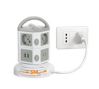 TESSAN Ciabatta Multipresa con 2 USB C, Ciabatta Elettrica con 6 Prese Schuko, Prolunga Retrattile 5M, Torretta Multipresa da Scrivania con 2 Interruttori Indipendenti, Girgio