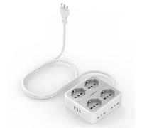 TESSAN Ciabatta Multipresa con 4 Schuko 16A e 4 Prese 10A e 3 USB, Presa Multipla con Interruttore e Prolunga Elettrica 2 Metri, 3680W Multipresa da Scrivania Piatta 16A, Grigio