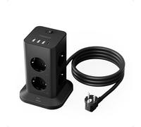 TESSAN Ciabatta Multipresa con 4 USB e 8 Prese, Ciabatta Elettrica Protezione Sovratensione, Torretta Multipresa con Interruttore e Prolunga Elettrica 2 Metri, Nero