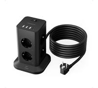 TESSAN Ciabatta Multipresa con 8 Prese e 4 USB, Ciabatta Elettrica Protezione Sovratensione, Multipresa Verticale con Prolunga Elettrica 5 Metri, Nero