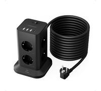 TESSAN Ciabatta Multipresa con 8 Prese, Torretta Multipresa con 3 USB A e 1 USB C, Protezione Sovratensione con Prolunga Elettrica 10 Metri, Nero