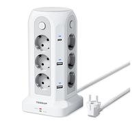 TESSAN Ciabatta Multipresa con Interruttore, Torretta Multipresa con 12 Schuko e 6 USB, Prolunga Elettrica 2 Metri, 2500W Protezione Sovratensione da Scrivania per Casa,Ufficio, Bianca