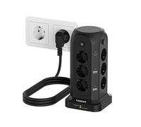 TESSAN Ciabatta Multipresa con Interruttori Indipendenti, Torretta Multipresa con 12 Prese e 6 USB (2 USB C), 2500W, Protezione Sovratensione, Prolunga Elettrica 2 Metri per Casa, Ufficio, Nero