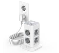 TESSAN Ciabatta Multipresa con USB 15W, Ciabatta Elettrica con 8 Prese, Torretta Multipresa Protezione Sovratensione con Interruttore e Prolunga Elettrica 3 Metri, 3600W Presa Multipla, Girgio