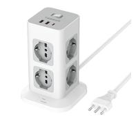TESSAN Ciabatta Multipresa con USB 20W, Ciabatta Elettrica con 8 Prese IT 16A, Torretta Multipresa Protezione Sovratensione con Interruttore e Prolunga Elettrica 2 Metri, 3680W Presa, Girgio