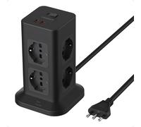 TESSAN Ciabatta Multipresa con USB 20W, Ciabatta Elettrica con 8 Prese IT, Torretta Multipresa Protezione Sovratensione con Interruttore e Prolunga Elettrica 2 Metri, Presa Multipla Salvaspazio, Nero