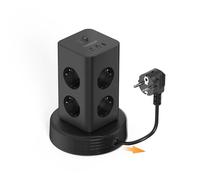 TESSAN Ciabatta Multipresa con USB C, Ciabatta Elettrica con 8 Presa Schuko e Prolunga Elettrica Retrattile da 2M, Torretta Multipresa 2500 W, Presa con Interruttore per Casa, Ufficio, Nero