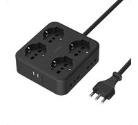 TESSAN Ciabatta Multipresa con USB C, Multipresa Elettrica con Prolunga Elettrica 2 Metri, Ciabatta Elettriche con 4 Spina Schuko e 4 Bivalenti 10A/16A, 3680W Presa Multipla con Interruttore, Nero