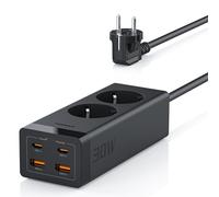 TESSAN Ciabatta Multipresa con USB C PD30W, GaN Ricarica Rapida, Multipresa Elettrica con 2 prese e 4 USB, Ciabatta Elettrica con 2 Metri, Presa Schuko Protezione Sovratensione 3600W, Nero