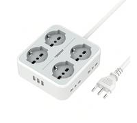 TESSAN Ciabatta Multipresa con USB, Multipresa Elettrica con 4 Schuko e 4 Bivalenti 10A/16A, Ciabatta Multipresa con 3 USB e Interruttore, Multipresa con Cavo 2M e Spina 16A, 3680W Multipresa con 8 pr