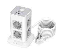 TESSAN Ciabatta Multipresa con USB, Multipresa Elettrica con 8 Spina Schuko Tipo F e 3 USB, Presa Multipla con Protezione Sovratensione e Interruttore, Prolunga Elettrica 2 Metri per Casa, Ufficio