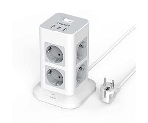 TESSAN Ciabatta Multipresa con USB, Multipresa Verticale con 8 Prese e 3 USB