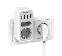 TESSAN Doppia Presa, Caricabatterie USB con 2 Prese Tipo F e 4 USB, Spina Piatta Salvaspazio per Ufficio, Casa, Compatibile per Phone, Pad, Grigio