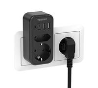 TESSAN Doppia Presa, Presa Multipla con 2 Prese Tipo F, Caricatore USB con 4 USB, Spina Piatta Salvaspazio per Ufficio, Nero, Casa