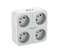 TESSAN Multipresa da Muro 4 Prese Tipo E con 1 Presa USB C e 2 Prese USB A, 7 in 1 con Interruttore 4000 W per Casa, Ufficio, Grigio