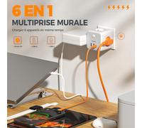 TESSAN Multipresa da parete francese 3 uscita AC e 3 porte USB, 6 in 1 presa multipla con interruttore, presa elettrica, adattatore di alimentazione 2500 W conivent per cucina, ufficio, casa, grigio