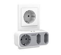 TESSAN Multipresa Salvaspazio Con 3 Spina Europea Tipo F e 2 Porte USB, Presa Multipla con USB per Casa e Ufficio, Grigio