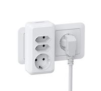 TESSAN Multipresa Schuko, Presa Alimentatore Salvaspazio con 3 Prese Tipo F, Caricatore Presa con 2 Schuko e 1 Spina EU per Phone, Pad, Grigio
