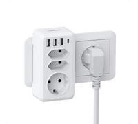 TESSAN Presa Multipla 3 Spina EU, Multipresa con 1 Spina Schuko e 2 Presa EU e 3 USB-A 1 USB-C, Ciabatta Piatta Salvaspazio per Phone, Pad, Grigio