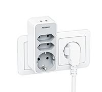 TESSAN Presa Multipla 3 Spina Europea Tipo F e 2 USB, Presa USB da Muro per Casa e Ufficio, Compatibile per Phone, Pad, Grigio