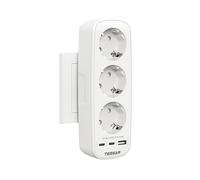TESSAN Presa Multipla 6 in 1 Piana con USB-C, Multipla Salvaspazio con 3 Prese Schuko e 3 Porte USB, 16A 3600W, per Casa, Ufficio, Cucina, Grigio