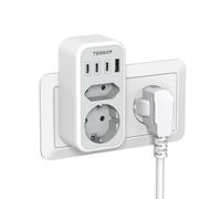 TESSAN Presa Multipla, Adattatore Multipresa con 3 USB C e 1 USB A, 3600W Doppia Presa