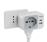 TESSAN Presa Multipla con 1 Schuko e 2 Prese IT, Presa Multipla Salvaspazio con 2 USB, 2500W Caricatore USB C, Adattatore Spina 10A per Cucina, Ufficio, Viaggio, Multipresa da Parete, Grigio