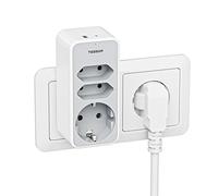 TESSAN Presa Multipla con 3 Prese Tipo F, Spina Piatta Salvaspazio con 2 USB, Prese Elettriche da Muro per Phone, Pad, Grigio