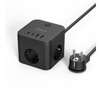TESSAN Presa Multipla con Prolunga Elettrica 1.5 M, Ciabatta Multipresa con USB C PD 20W Ricarica Rapida, 3 AC Ciabatta Elettrica Cubo con 4 USB e Interruttore, Multipresa Salvaspazio, Nero, 3680W