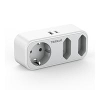 TESSAN Presa Multipla con USB C, Presa Salvaspazio con 3 Prese Europea Tipo F e 2 Porte USB, Adattatore Multipresa per Caricare Laptop Phone, Grigio