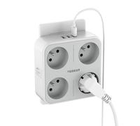 TESSAN Presa Multipla da Parete con 4 Prese Francesi e 3 USB, Adattatore Multipresa 4000W per Phone, Pad, Grigio