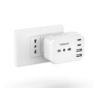TESSAN Presa Multipla Salvaspazio da 13A, Multipresa con 4 Porte USB, 7 in 1 Multipresa da Parete, 3250W Caricabatterie USB, Tripla Presa da Muro per Casa, Dormitorio, Ufficio