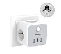 TESSAN Presa Multipla Salvaspazio, Triple Multiple con 3 USB con Interruttoreo, 6 in 1 Multipresa da Parete, Tripla Presa da Muro per Casa, Dormitorio, Ufficio