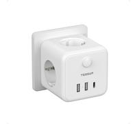 TESSAN Presa Multipresa a Parete 6 in 1 Cubo con 3 Prese Schuko e 3 Porte USB, Interruttore di Sicurezza per Casa e Ufficio, Bianco