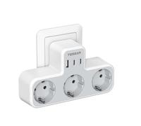 TESSAN Prese USB, Presa Multipla USB con 3 Prese Schuko 3 Porte USB, Presa Tripla Bianco e Grigio