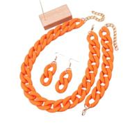 Tesselite 4 pezzi/set collana girocollo con catena a maglie in acrilico per donne Bohemain opaco colorato orecchini dichiarazione bracciale collane set di gioielli, arancione rosso, taglia unica